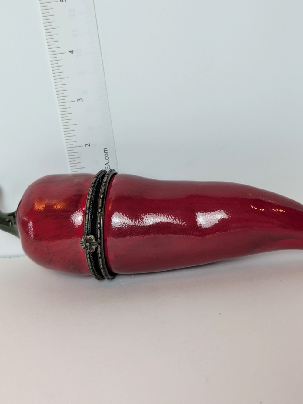 Red Chili Pepper Trinket Box with Floral Hinged Band